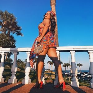 One piece Bathing suit + cover up skirt + head scarf